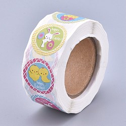 Easter Stickers, Adhesive Labels Roll Stickers, Gift Tag, for Envelopes, Party, Presents Decoration, Flat Round, Colorful, Easter Theme Pattern, 25mm, about 500pcs/roll(DIY-P008-D01)