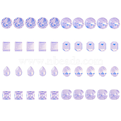 40Pcs 8 Styles K9 Glass Rhinestone Cabochons, Pointed Back & Back Plated, Faceted, Mixed Shapes, Violet, 8~13x5.5~8x4~4.5mm, 5pcs/style(MRMJ-DC0001-02)