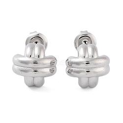 304 Stainless Steel Arch Stud Earrings, Cross, Stainless Steel Color, 12x11.5mm(EJEW-P258-31P)