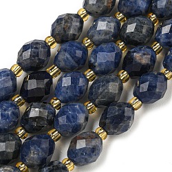 Natural Sodalite Beads Strands, Faceted, Oval, with Seed Beads, 8~9x6~8mm, Hole: 1~1.2mm, about 36~38pcs/strand, 14.96~15.35 inch(38~39cm)(G-N342-37)