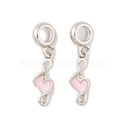 Rack Plating Alloy Pink Enamel European Dangle Charms, Musical Note Large Hole Pendants, Platinum, 28.5mm, Hole: 4.5mm(FIND-C055-14P)