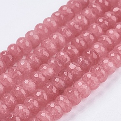 Natural Jade Bead Strands, Dyed, Faceted, Rondelle, Salmon, 8x6mm, Hole: 1mm, about 65~75pcs/strand, 14.76 inch(37.5cm)(X-G-R171-6x8mm-06)