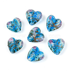 50Pcs Luminous Handmade Lampwork Beads, Heart with Rose, Glow in the Dark, Sky Blue, 12x12mm, Hole: 1.5mm(LAMP-OC0001-72)