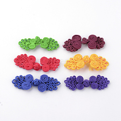 Handmade Chinese Frogs Knots Buttons Sets, Polyester Button, Flower, Mixed Color, 64~72x21~24x4~5mm(X-BUTT-S020-07)