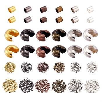 Brass Crimp Tube Beads and Brass Crimp Beads Covers, Mixed Color, 12.5x10.5cm, 570pcs/box