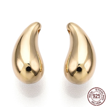 925 Sterling Silver Charms, Teardrop Charms, Nickel Free, with S925 Stamp, Real 18K Gold Plated, 12x5.5x5.5mm, Hole: 1mm
