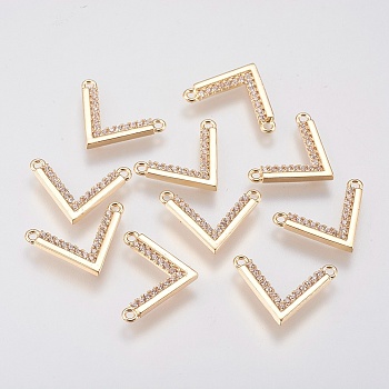 Brass Micro Pave Cubic Zirconia Charms, Chevron, Real 18K Gold Plated, 10.5x15x1.5mm, Hole: 1mm