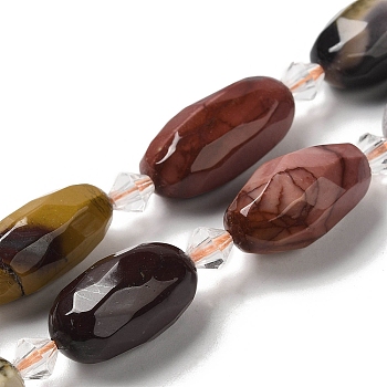 Natural Mookaite Beads Strands, with Seed Beads, Faceted, Oval, 20.5~26x8.5~12mm, Hole: 1mm, about 13~14pcs/strand, 15.35~15.55''(39~39.5cm)