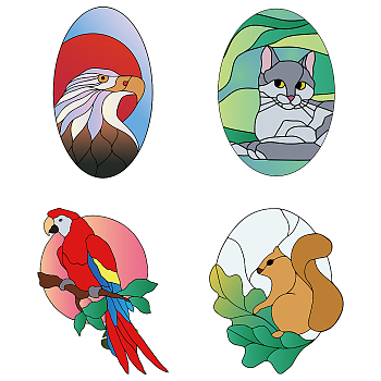 PVC Window Sticker, for Home Decoration, Square, Animal Pattern, 16x16x0.03cm, 2pcs/style, 4 styles, 8pcs/set