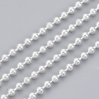 Brass Ball Chains, Long-Lasting Plated, Soldered, with Spool, Cadmium Free & Lead Free, Silver, 2mm, about 16.4 Feet(5m)/roll