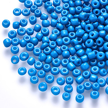 8/0 Baking Paint Glass Round Seed Beads, Dodger Blue, 3~3.5x2mm, Hole: 1~1.2mm, about 10000pcs/pound