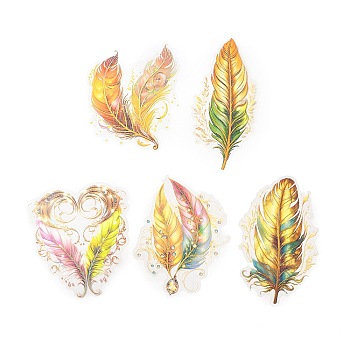 5Pcs 5 Styles Feather Waterproof PET Stickers Sets, Adhesive Decals for DIY Scrapbooking, Photo Album Decoration, Orange, 93~120x62~85x0.2mm, 1pc/style