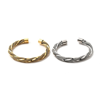 304 Stainless Steel Mesh Twist Rope Open Cuff Bangle for Women, Mixed Color, Inner Diameter: 2-1/8 inch(5.5cm)