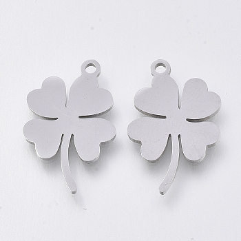 201 Stainless Steel Pendants, Laser Cut Pendants, Clover, Stainless Steel Color, 19.5x12.5x1mm, Hole: 1.2mm