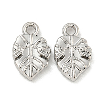 Rack Plating Alloy Pendants, Leaf Charms, Platinum, 14x8.5x2.5mm, Hole: 1.8mm