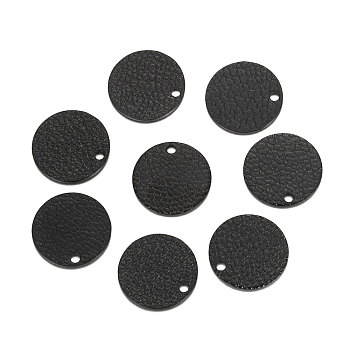 304 Stainless Steel Charms, Textured, Laser Cut, Flat Round, Electrophoresis Black, 15x1.6mm, Hole: 1mm