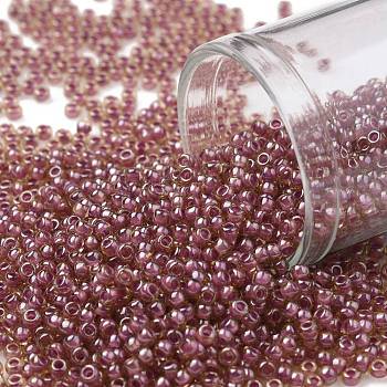 TOHO Round Seed Beads, Japanese Seed Beads, (960) Inside Color Amber/Mauve Lined, 11/0, 2.2mm, Hole: 0.8mm, about 50000pcs/pound