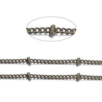 Brass Curb Chains, Satellite Chains, Soldered, with Spool, Cadmium Free & Nickel Free & Lead Free, Antique Bronze, 2x1.5x0.3mm, about 301.83 Feet(92m)/roll