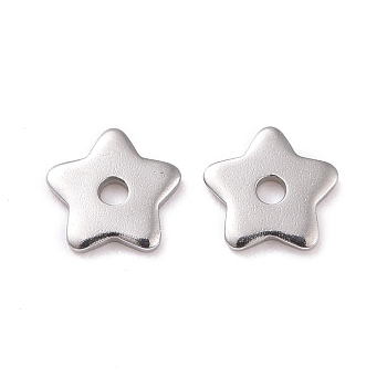 304 Stainless Steel Beads, Star, Stainless Steel Color, 6x6x1mm, Hole: 1.2mm