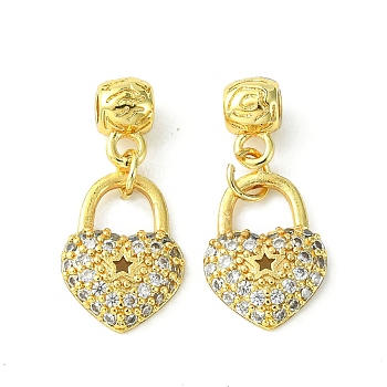 Rack Plating Eco-Friendly Brass Micro Pave Clear Cubic Zirconia European Dangle Charms, Heart Large Hole Pendant, Long-Lasting Plated, Lead Free & Cadmium Free, Real 18K Gold Plated, Heart: 16x11.8x3mm, Hole: 2.5mm