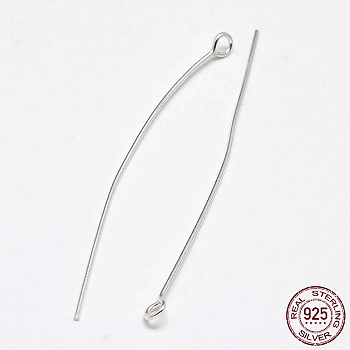 925 Sterling Silver Eye Pins, Silver, 50x0.7mm, Head: 3mm