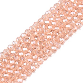 Electroplate Glass Beads Strands, Pearl Luster Plated, Faceted, Rondelle, Dark Salmon, 2.3~2.7x2mm, Hole: 0.4mm, about 150~155pcs/strand, 32~33cm