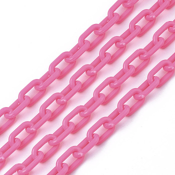 Opaque Acrylic Cable Chains, Oval, Hot Pink, 13x8x2mm, 19.68 inch(50cm)/strand