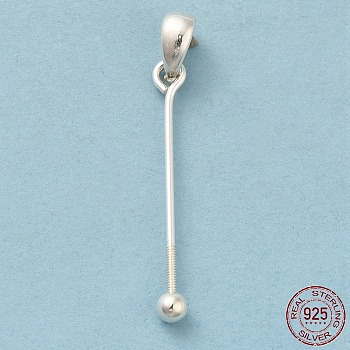 925 Sterling Silver Pendant Bails, Beadable Pins, with S925 Stamp, Silver, 27x0.7mm, Hole: 4.5x3mm, Ball: 3mm