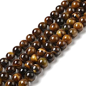 Natural Tiger Eye Beads Strands, Round, Grade B, 8mm, Hole: 1mm, about 47~50pcs/strand, 15 inch
