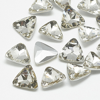 Pointed Back Glass Rhinestone Cabochons, Back Plated, Faceted, Triangle, Crystal, 9.5x10x4mm