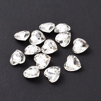 Glass Rhinestone Cabochons, Pointed Back & Silver Back Plated, Heart, Crystal, 8x8x3.5mm