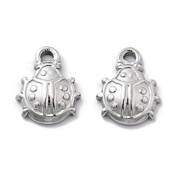 Anti-Tarnish 304 Stainless Steel Charms, Ladybug Charm, Stainless Steel Color, 13x10.5x3mm, Hole: 1.2mm