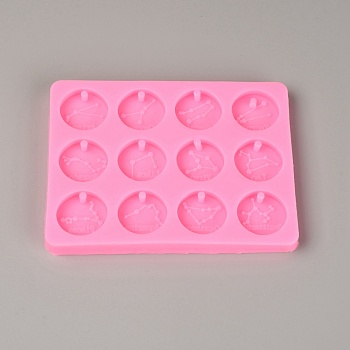 Constellations Pattern Food Grade Silicone Molds, Fondant Molds, for DIY Cake Decoration, Chocolate, Candy, UV Resin & Epoxy Resin Jewelry Making, Hot Pink, 113x86x9mm, Hole: 3mm, Inner Diameter: 23mm