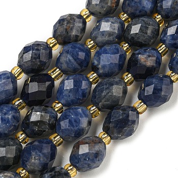 Natural Sodalite Beads Strands, Faceted, Oval, with Seed Beads, 8~9x6~8mm, Hole: 1~1.2mm, about 36~38pcs/strand, 14.96~15.35 inch(38~39cm)