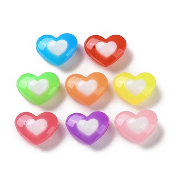 Two Tone Opaque Acrylic Beads, Imitation Jelly, Heart, Mixed Color, 13x17x10mm, Hole: 2.8mm, about 430pcs/500g