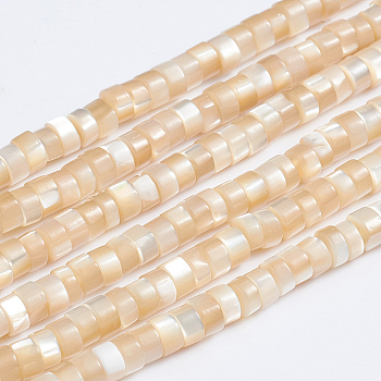 Natural Trochid Shell/Trochus Shell Beads Strands, Column, Bisque, 3.5~4x2~2.5mm, Hole: 0.8mm, about 176pcs/strand, 15.94 inch(40.5cm)