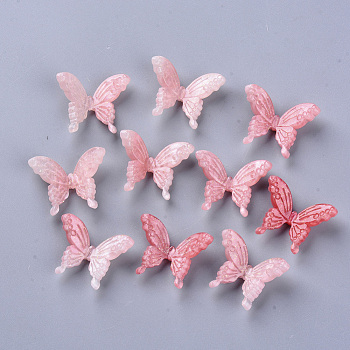 Cellulose Acetate(Resin) Cabochons, Butterfly, Pink, 17~18x21~22x7~8mm
