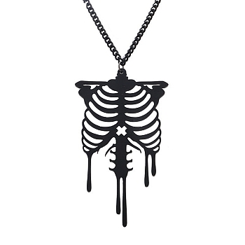 Halloween Breastbone Skull Acrylic Pendant Necklace for Women, Black, 19.00 inch(48.26cm)