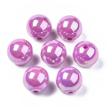 Opaque Acrylic Beads, AB Color Plated, Round, Orchid, 20x19mm, Hole: 2~3mm