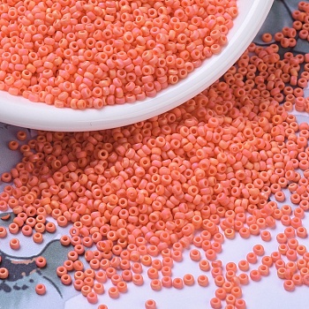 MIYUKI Round Rocailles Beads, Japanese Seed Beads, 11/0, (RR406FR) Matte Opaque Orange AB, 2x1.3mm, Hole: 0.8mm, about 1111pcs/10g