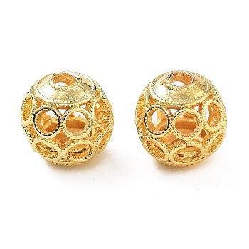 Rack Plating Brass Beads, Cadmium Free & Lead Free, Hollow Round, Real 18K Gold Plated, 8mm, Hole: 1.8mm