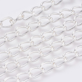 Iron Twisted Chains, Unwelded, with Spool, Oval, Silver Color Plated, 11x8x1.4mm