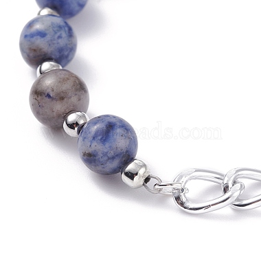Bracelets de perles rondes en pierres mélangées naturelles sertis de chaîne gourmette pour hommes femmes(BJEW-TA00048)-8