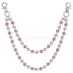 1Pc Polymer Clay Rhinestone Round Beaded Pants Chains, with Zinc Alloy Clasps, Platinum, Rose, 375mm(AJEW-BM0001-29A-02)