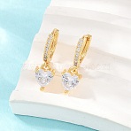 Brass Micro Pave Cubic Zirconia Hoop Dangle Earrings, Heart, Long-Lasting Plated, Rack Plating, Lead Free & Cadmium Free, Real 18K Gold Plated, Clear, 21x7mm(KK-H297-02G-01)