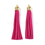 Faux Suede Tassel Pendant Decorations, with CCB Plastic Cord Ends, Golden, Deep Pink, 84~89x11.5~12mm, Hole: 2.5mm(FIND-T003-A33)