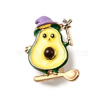 Golden Alloy Enamel Brooch, Exquisite Lapel Pin for Women Men, Fruit, Avocado, 28x23mm(JEWB-K018-32A-G)
