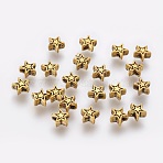 Tibetan Style Alloy Beads, Cadmium Free & Nickel Free & Lead Free, Star, Antique Golden, 6x6x3mm, Hole: 1mm(TIBEB-01-AG-NR)