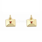 Brass Enamel Charms, Envelope with Heart, Rack Plating, Long-Lasting Plated, Cadmium Free & Lead Free, Real 18K Gold Plated, with Jump Ring, Orange Red, 10.5x11x3mm, Hole: 3.2mm(KK-P338-31G-03)