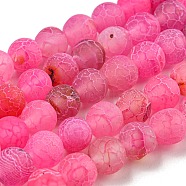 Natural Weathered Agate Beads Strands, Dyed, Frosted, Round, Magenta, 8mm, Hole: 1mm, about 46pcs/strand, 15 inch(X-G-G589-8mm-10)